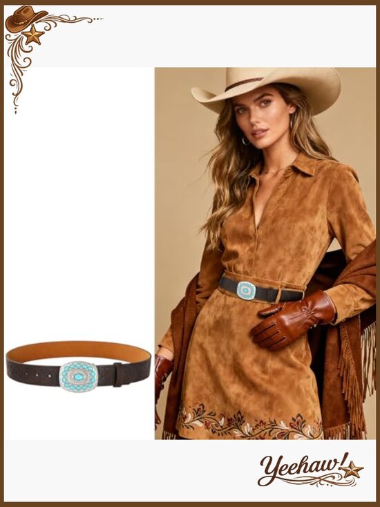 Vintage Western Cowgirl Belt with Turquoise Buckle for Women main image 6